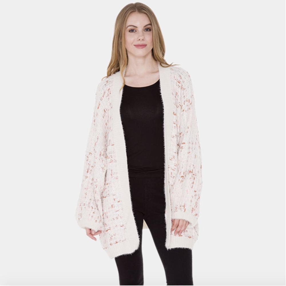 Adrienne Fall Cream Woven Grandpa Cardigan Sweater - Picture 1 of 3